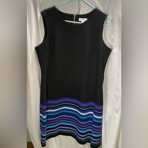 Calvin Klein Career Dress, size 14 Elegant Black and Multicolor Striped Dress